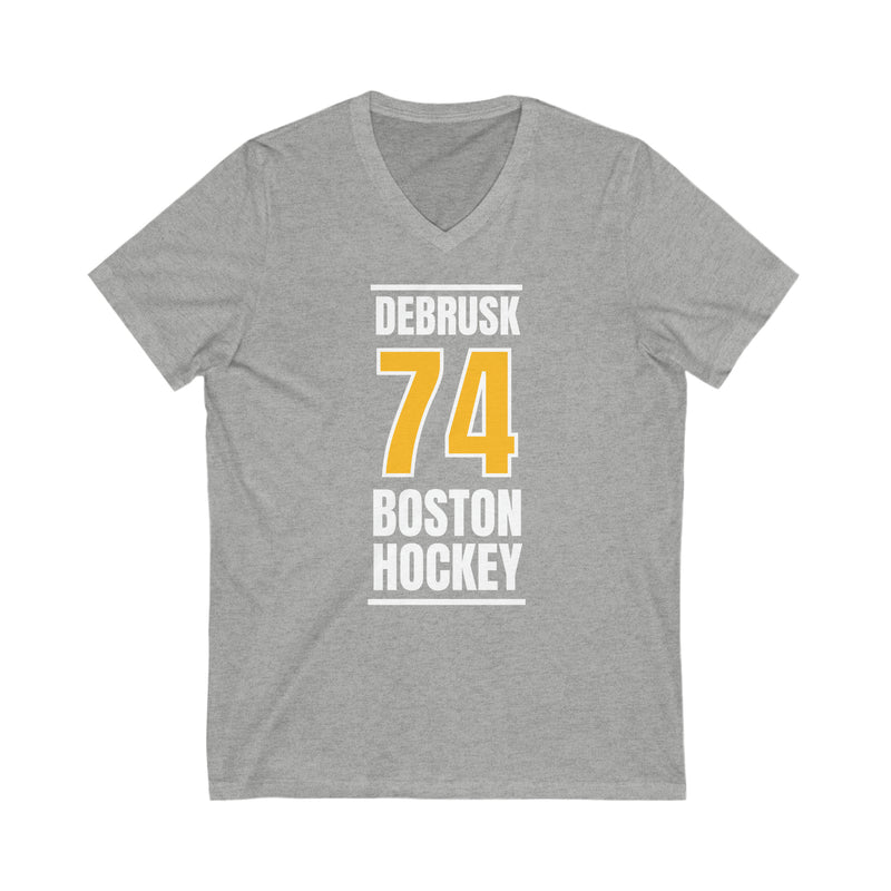 DeBrusk 74 Boston Hockey Gold Vertical Design Unisex V-Neck Tee