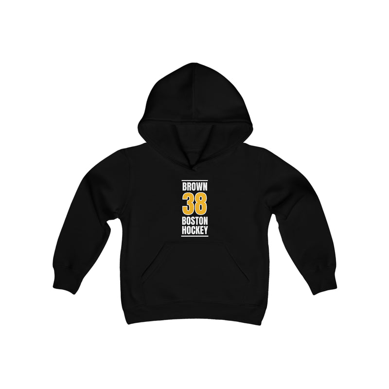 Brown 38 Boston Hockey Gold Vertical Design Youth Hooded Sweatshirt