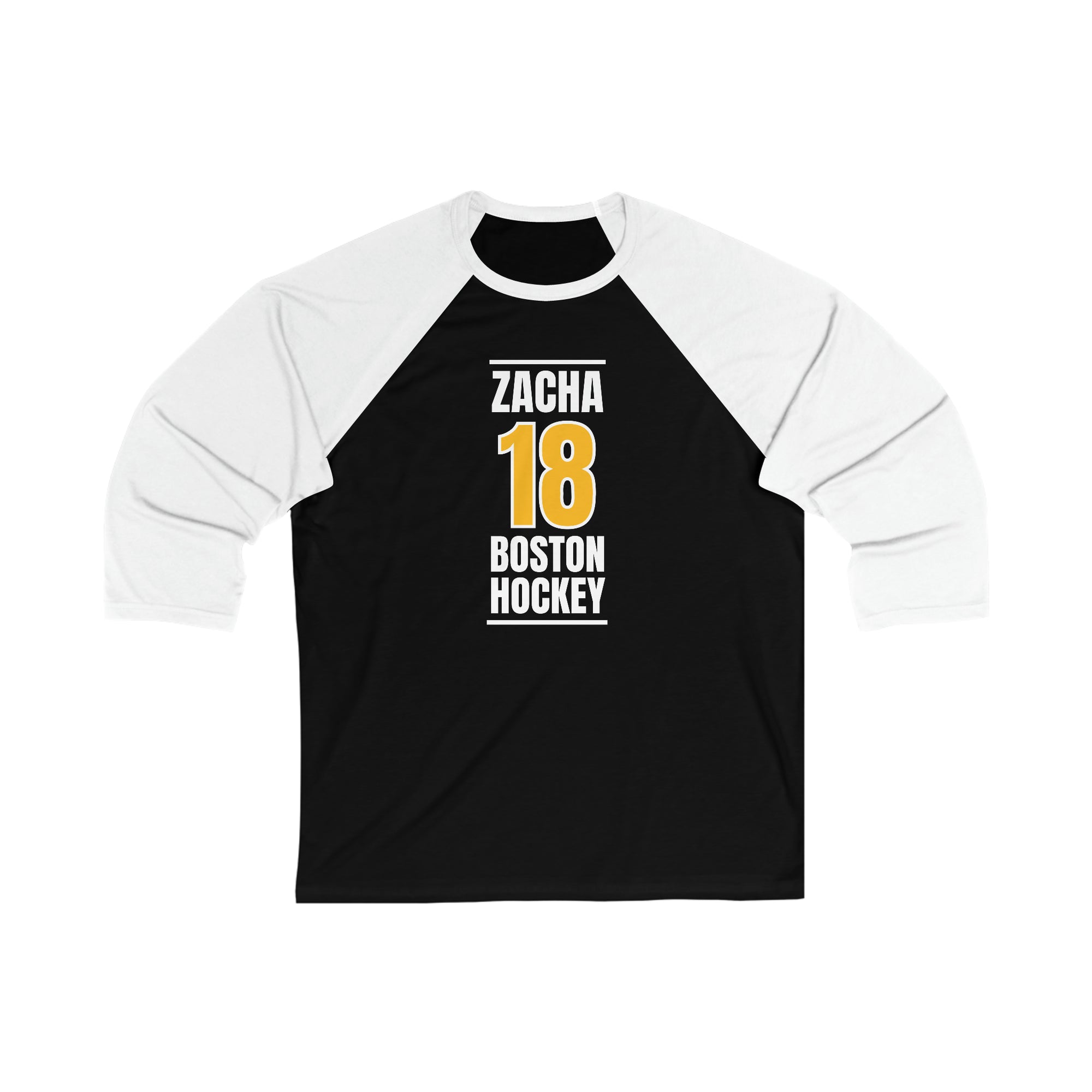 Zacha 18 Boston Hockey Gold Vertical Design Unisex Tri-Blend 3/4 Sleeve Raglan Baseball Shirt