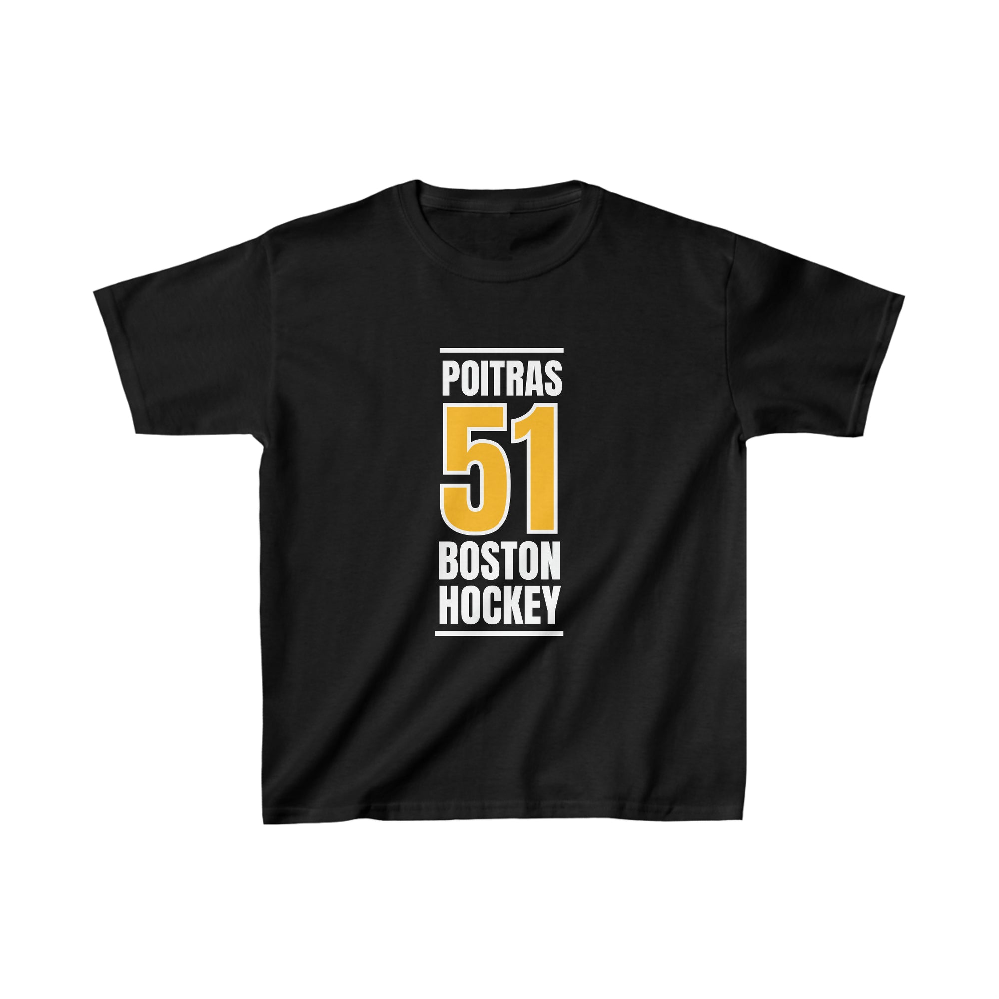 Poitras 51 Boston Hockey Gold Vertical Design Kids Tee