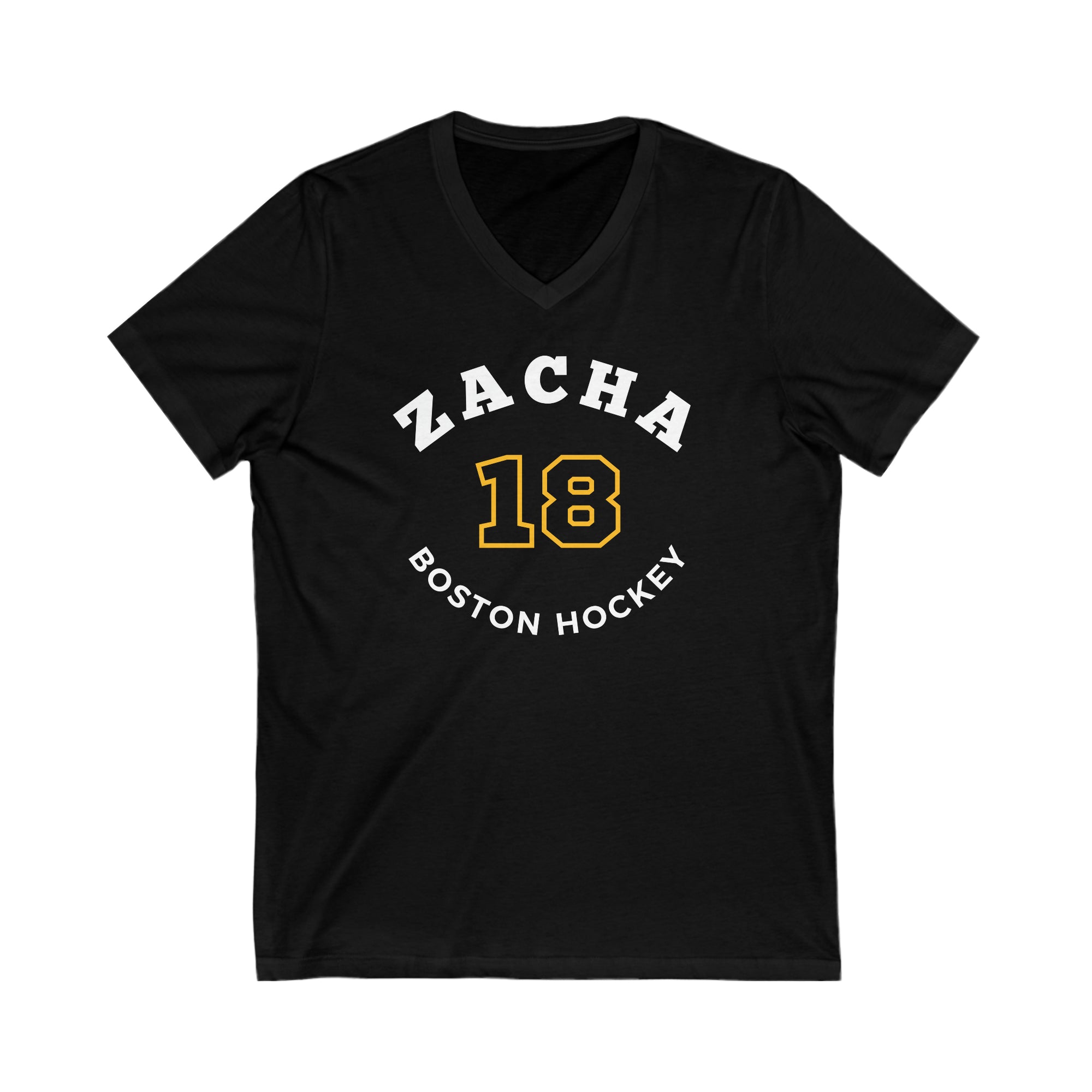 Zacha 18 Boston Hockey Number Arch Design Unisex V-Neck Tee