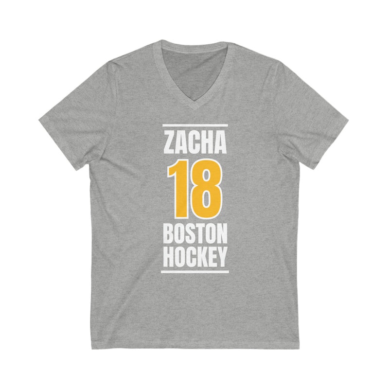 Zacha 18 Boston Hockey Gold Vertical Design Unisex V-Neck Tee