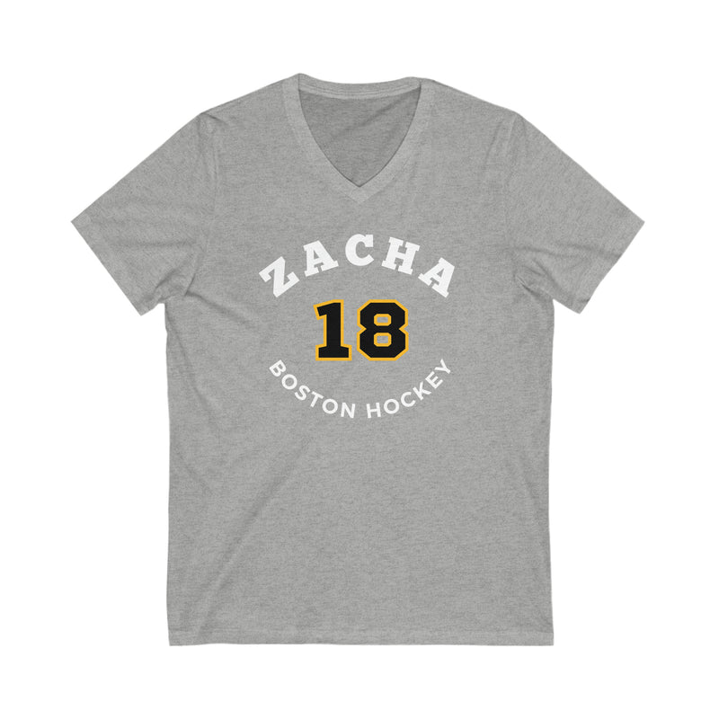 Zacha 18 Boston Hockey Number Arch Design Unisex V-Neck Tee