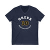 Greer 10 Boston Hockey Number Arch Design Unisex V-Neck Tee