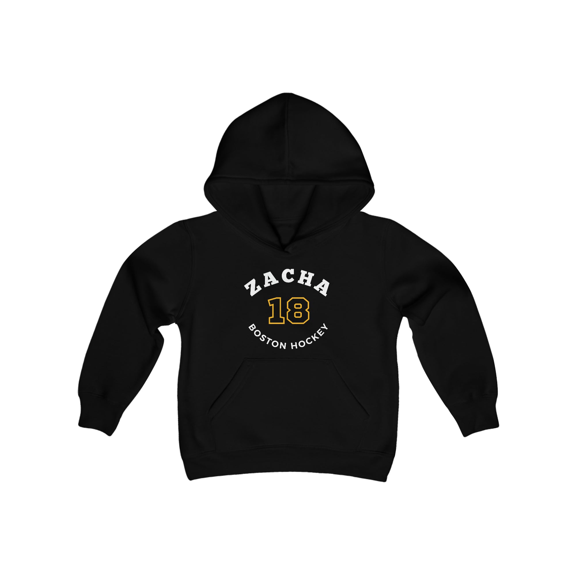 Zacha 18 Boston Hockey Number Arch Design Youth Hooded Sweatshirt