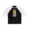 Mitchell 14 Boston Hockey Gold Vertical Design Unisex Tri-Blend 3/4 Sleeve Raglan Baseball Shirt