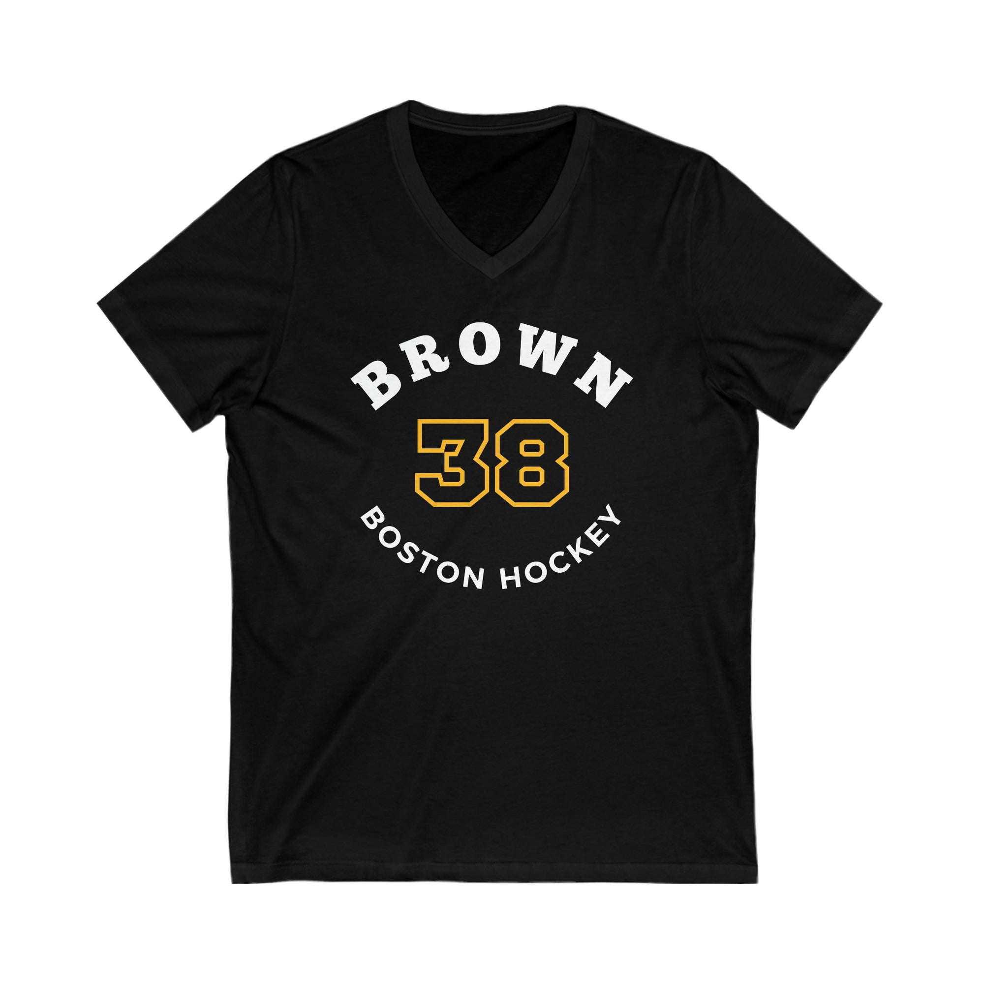 Brown 38 Boston Hockey Number Arch Design Unisex V-Neck Tee