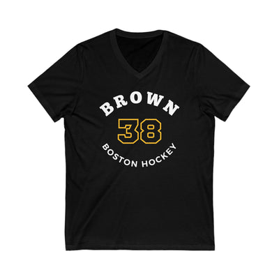 Brown 38 Boston Hockey Number Arch Design Unisex V-Neck Tee