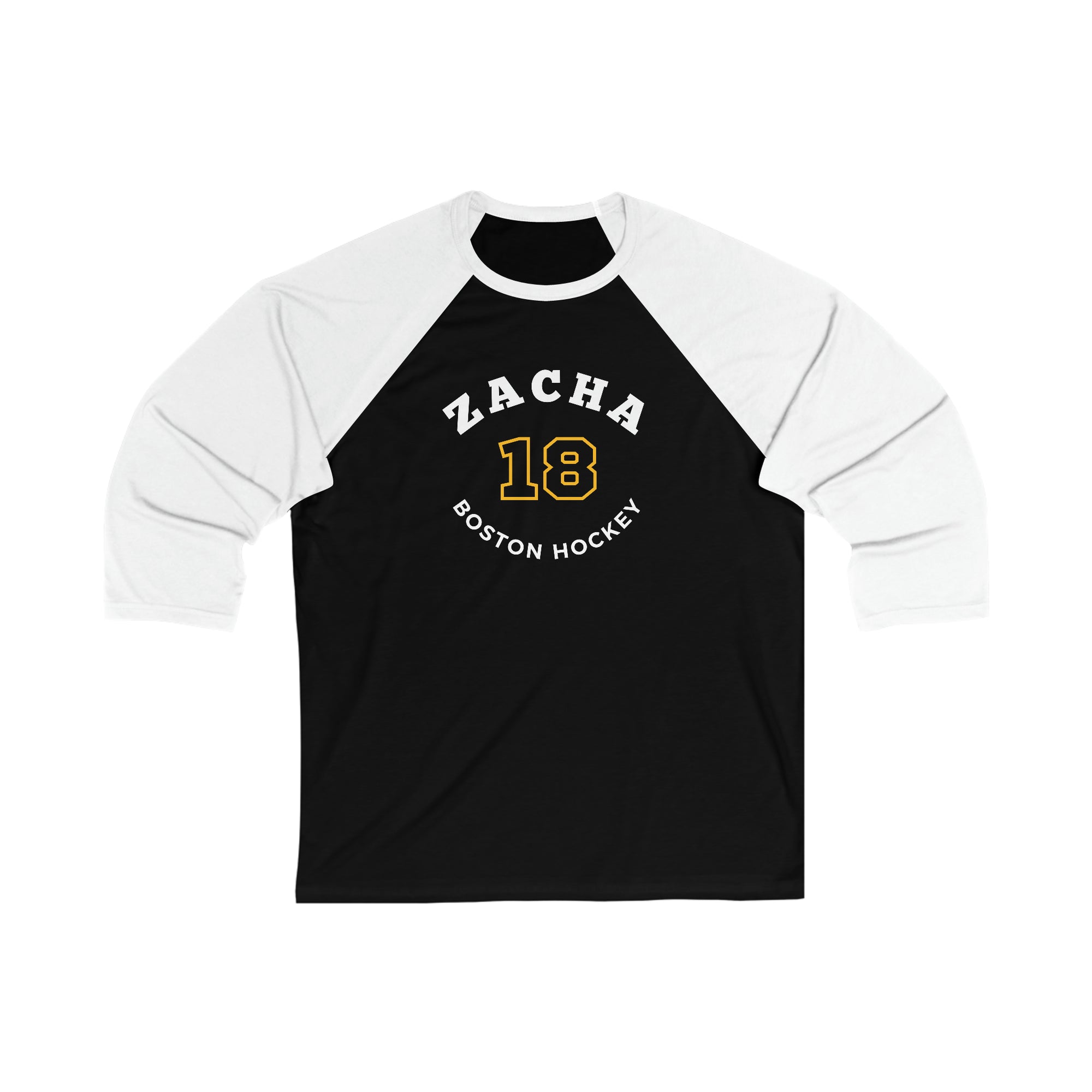Zacha 18 Boston Hockey Number Arch Design Unisex Tri-Blend 3/4 Sleeve Raglan Baseball Shirt