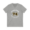 DeBrusk 74 Boston Hockey Number Arch Design Unisex V-Neck Tee