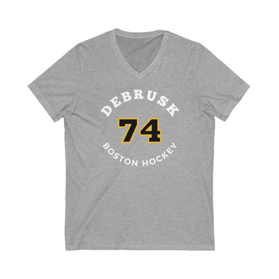 DeBrusk 74 Boston Hockey Number Arch Design Unisex V-Neck Tee