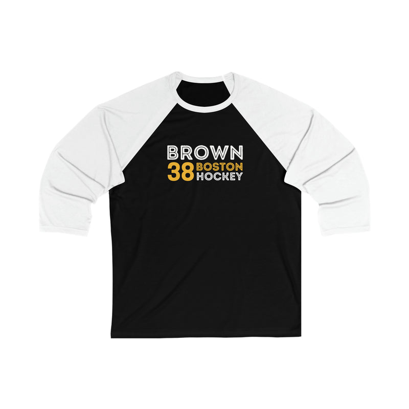 Brown 38 Boston Hockey Grafitti Wall Design Unisex Tri-Blend 3/4 Sleeve Raglan Baseball Shirt