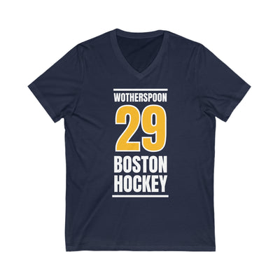 Wotherspoon 29 Boston Hockey Gold Vertical Design Unisex V-Neck Tee