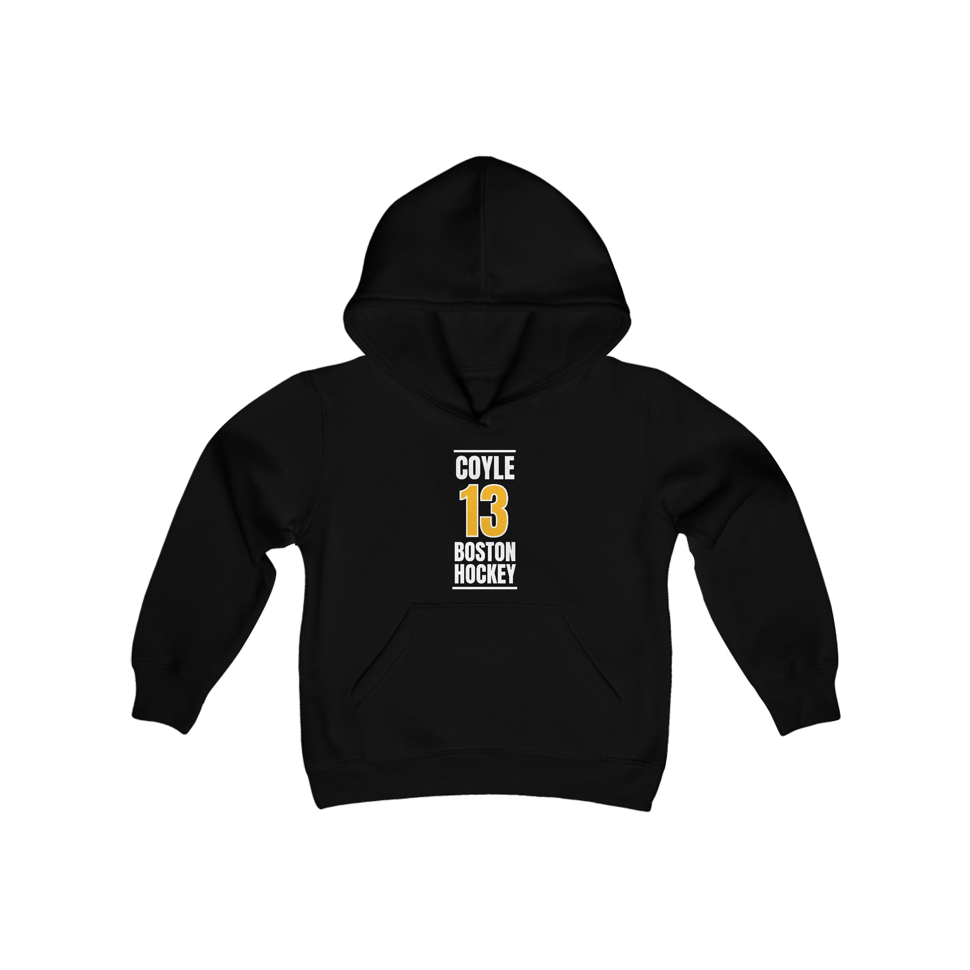 Coyle 13 Boston Hockey Gold Vertical Design Youth Hooded Sweatshirt