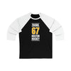 Zboril 67 Boston Hockey Gold Vertical Design Unisex Tri-Blend 3/4 Sleeve Raglan Baseball Shirt