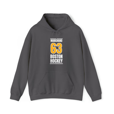 Marchand 63 Boston Hockey Gold Vertical Design Unisex Hooded Sweatshirt