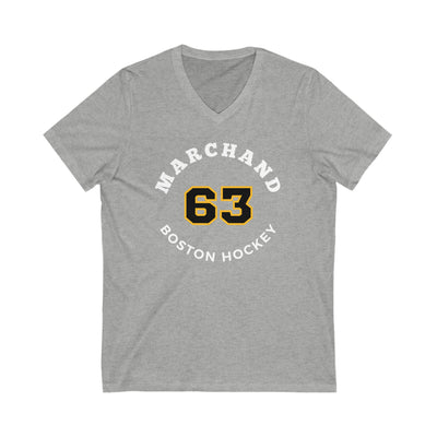 Marchand 63 Boston Hockey Number Arch Design Unisex V-Neck Tee