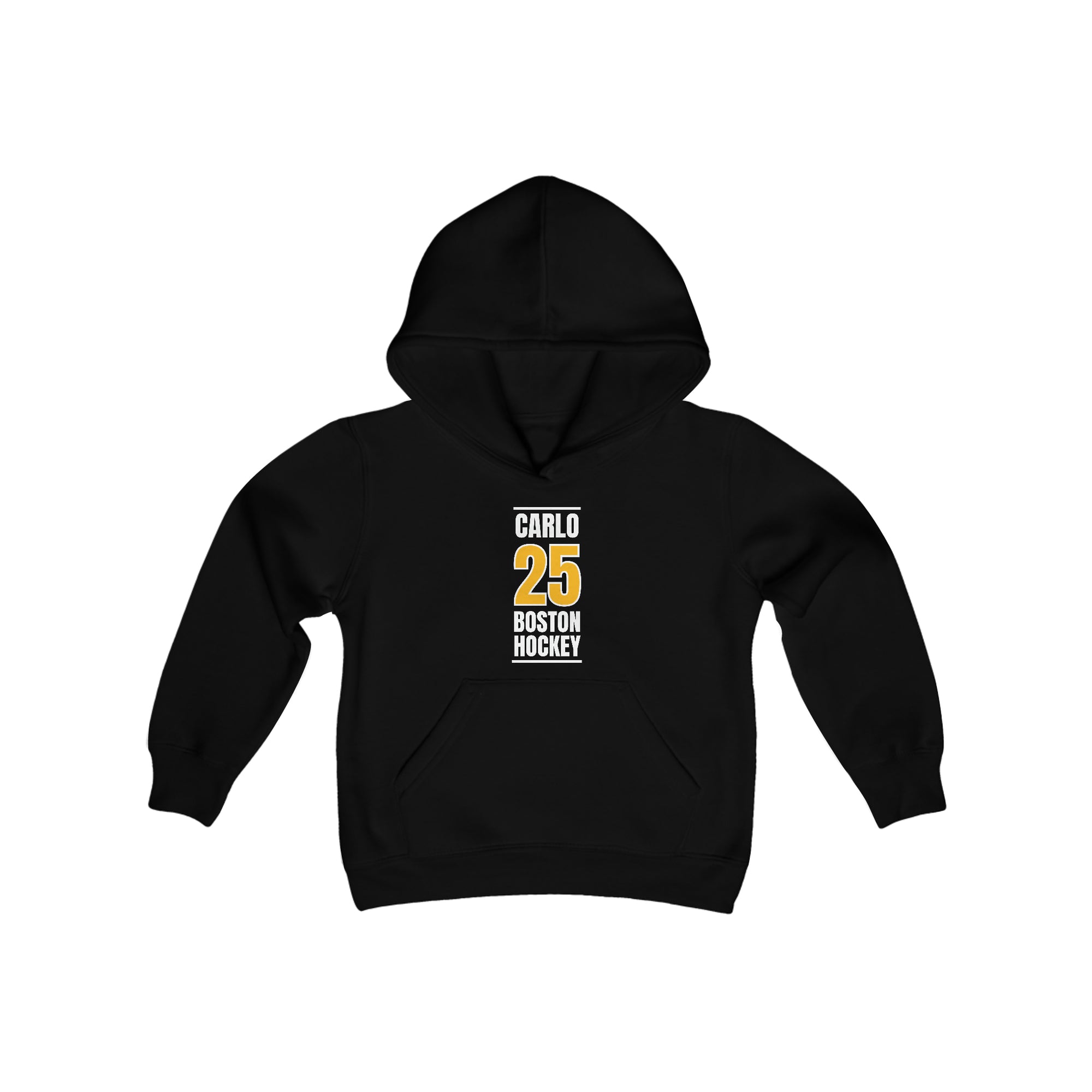 Carlo 25 Boston Hockey Gold Vertical Design Youth Hooded Sweatshirt