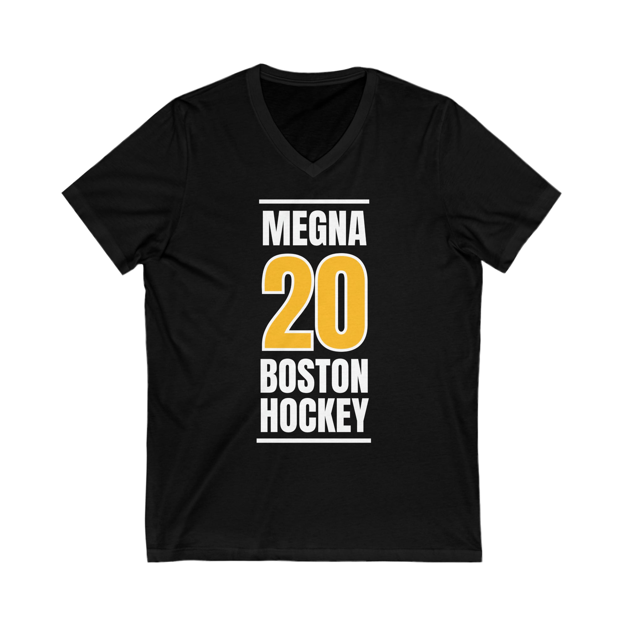 Megna 20 Boston Hockey Gold Vertical Design Unisex V-Neck Tee