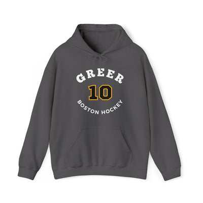 Greer 10 Boston Hockey Number Arch Design Unisex Hooded Sweatshirt