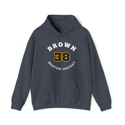 Brown 38 Boston Hockey Number Arch Design Unisex Hooded Sweatshirt