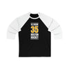 Ullmark 35 Boston Hockey Gold Vertical Design Unisex Tri-Blend 3/4 Sleeve Raglan Baseball Shirt