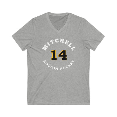 Mitchell 14 Boston Hockey Number Arch Design Unisex V-Neck Tee