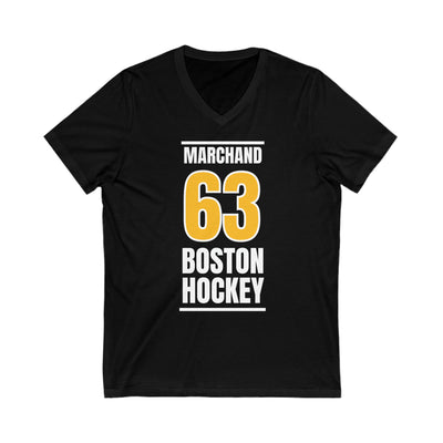 Marchand 63 Boston Hockey Gold Vertical Design Unisex V-Neck Tee