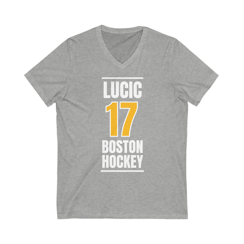 Lucic 17 Boston Hockey Gold Vertical Design Unisex V-Neck Tee