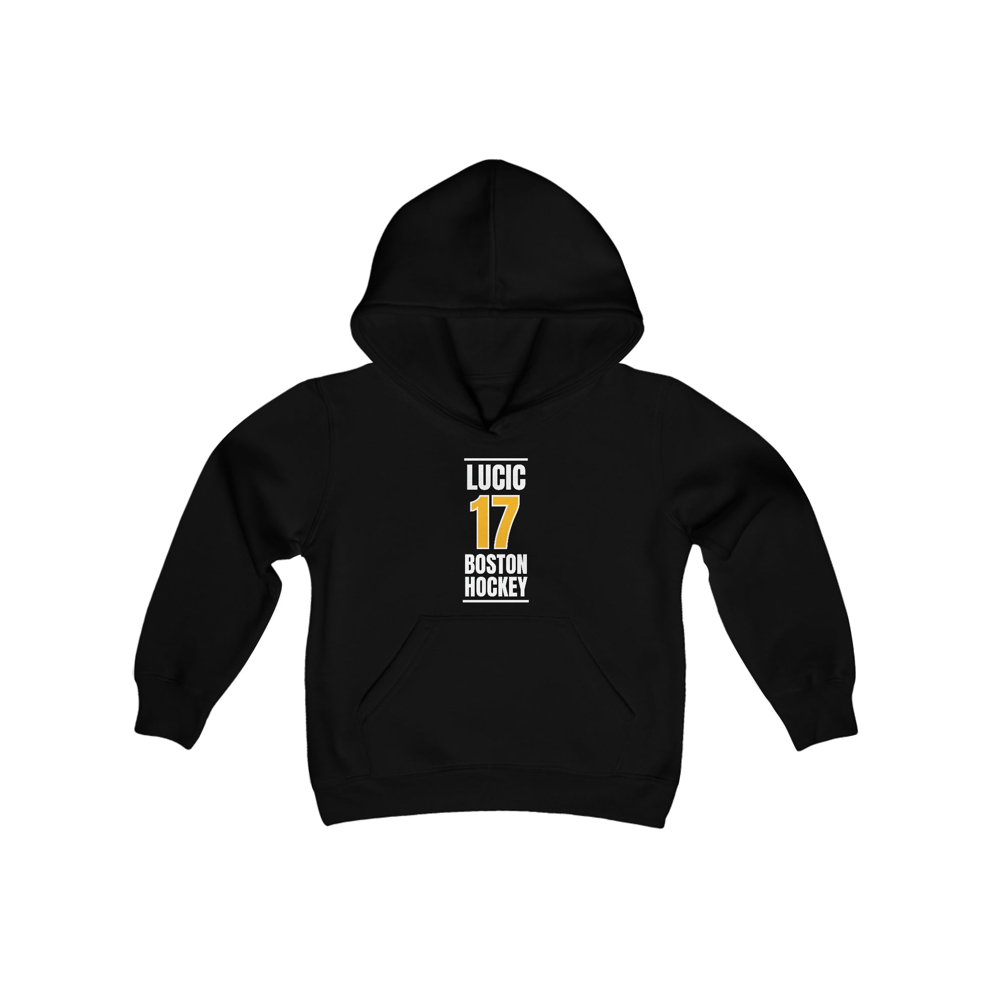 Lucic 17 Boston Hockey Gold Vertical Design Youth Hooded Sweatshirt