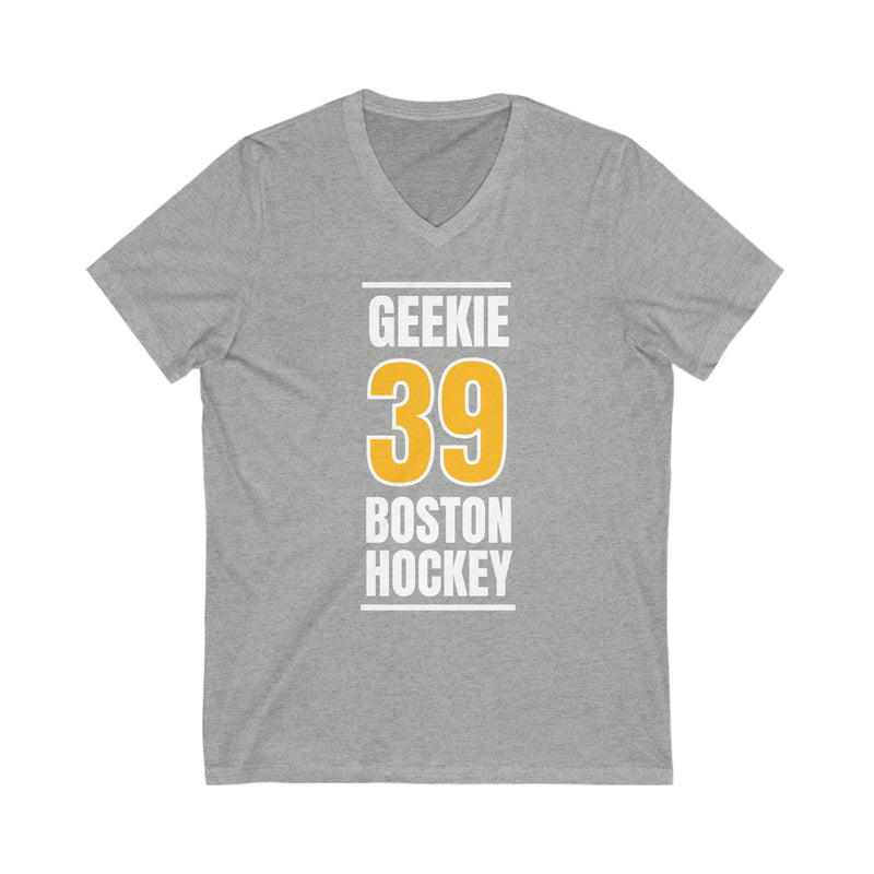 Geekie 39 Boston Hockey Gold Vertical Design Unisex V-Neck Tee