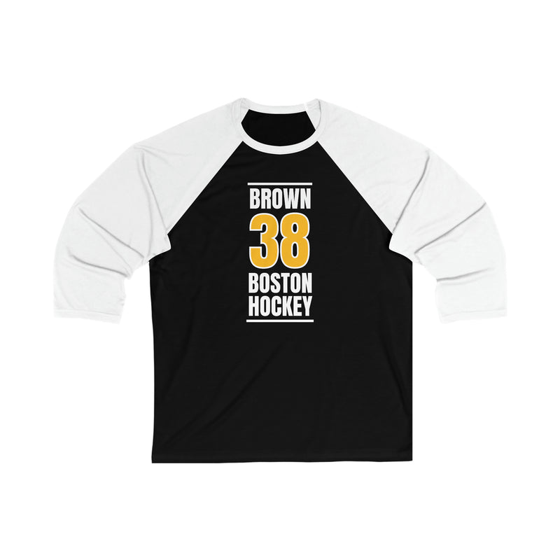 Brown 38 Boston Hockey Gold Vertical Design Unisex Tri-Blend 3/4 Sleeve Raglan Baseball Shirt