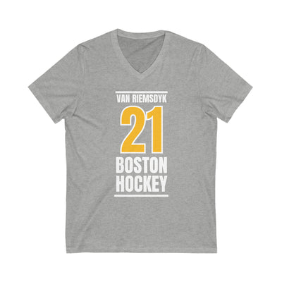 van Riemsdyk 21 Boston Hockey Gold Vertical Design Unisex V-Neck Tee
