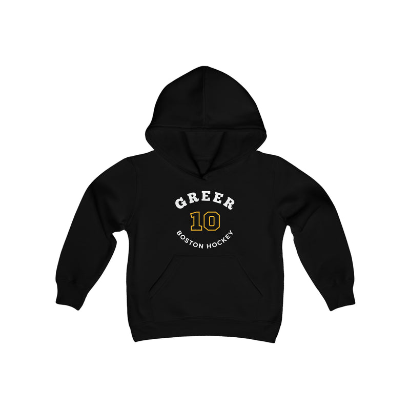 Greer 10 Boston Hockey Number Arch Design Youth Hooded Sweatshirt