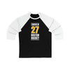 Lindholm 27 Boston Hockey Gold Vertical Design Unisex Tri-Blend 3/4 Sleeve Raglan Baseball Shirt
