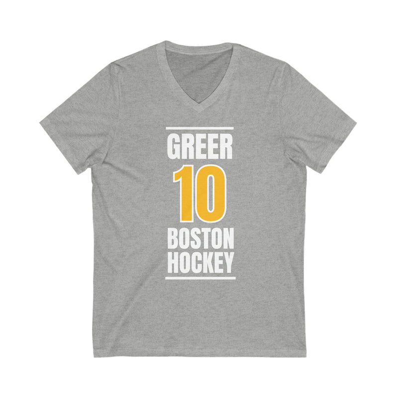 Greer 10 Boston Hockey Gold Vertical Design Unisex V-Neck Tee