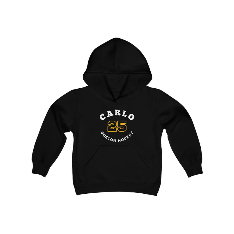 Carlo 25 Boston Hockey Number Arch Design Youth Hooded Sweatshirt