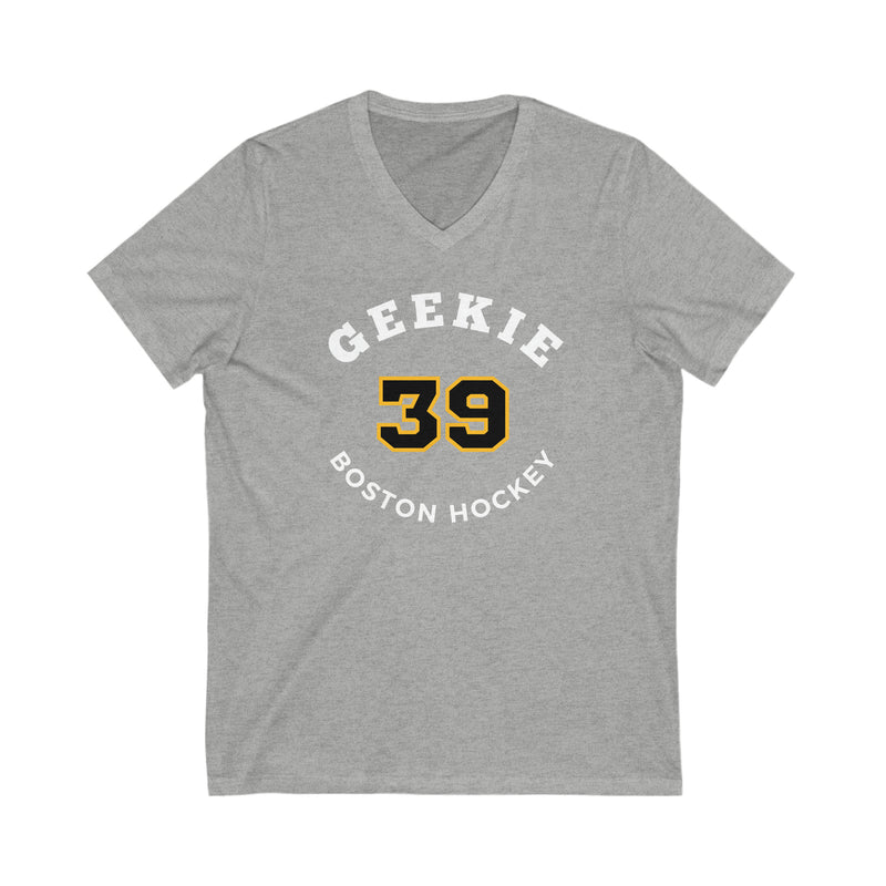 Geekie 39 Boston Hockey Number Arch Design Unisex V-Neck Tee