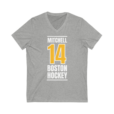 Mitchell 14 Boston Hockey Gold Vertical Design Unisex V-Neck Tee