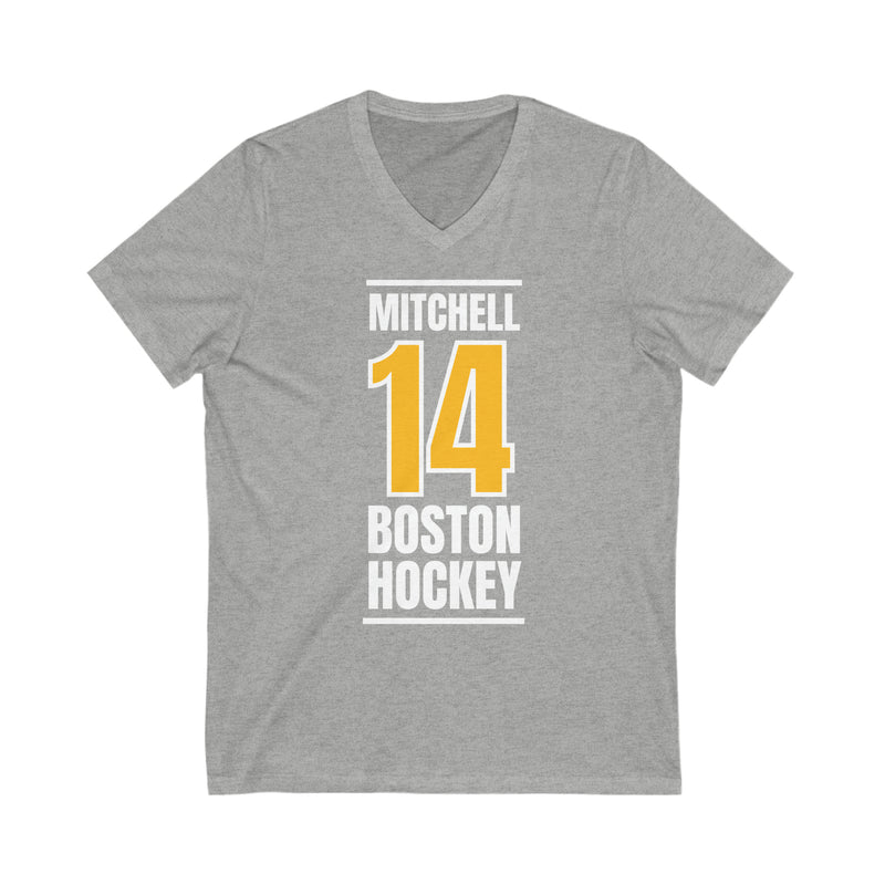 Mitchell 14 Boston Hockey Gold Vertical Design Unisex V-Neck Tee