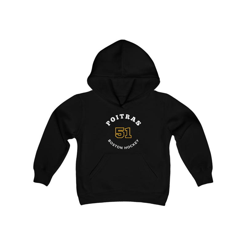 Poitras 51 Boston Hockey Number Arch Design Youth Hooded Sweatshirt