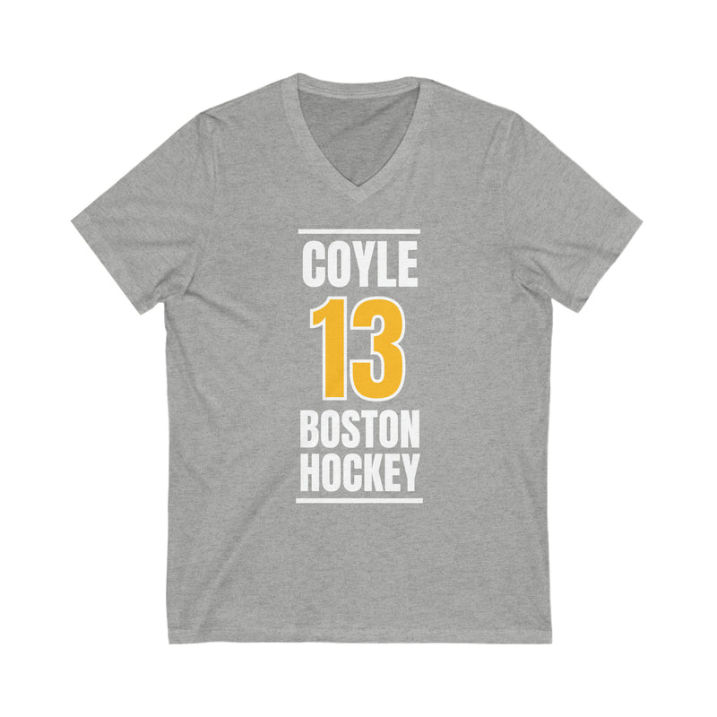 Coyle 13 Boston Hockey Gold Vertical Design Unisex V-Neck Tee