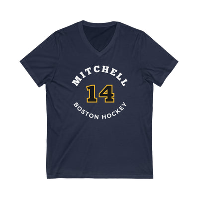 Mitchell 14 Boston Hockey Number Arch Design Unisex V-Neck Tee