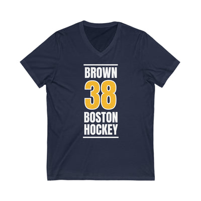 Brown 38 Boston Hockey Gold Vertical Design Unisex V-Neck Tee