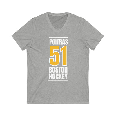 Poitras 51 Boston Hockey Gold Vertical Design Unisex V-Neck Tee