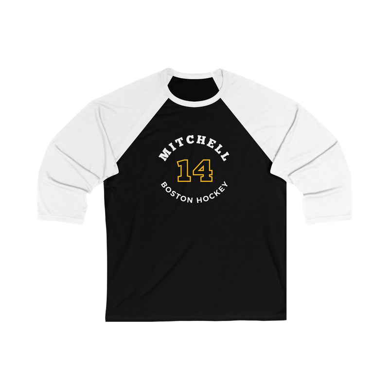 Mitchell 14 Boston Hockey Number Arch Design Unisex Tri-Blend 3/4 Sleeve Raglan Baseball Shirt