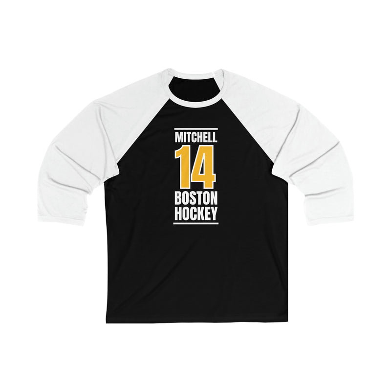 Mitchell 14 Boston Hockey Gold Vertical Design Unisex Tri-Blend 3/4 Sleeve Raglan Baseball Shirt