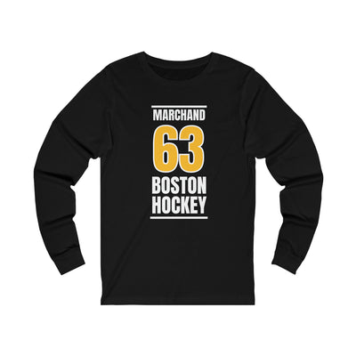 Marchand 63 Boston Hockey Gold Vertical Design Unisex Jersey Long Sleeve Shirt