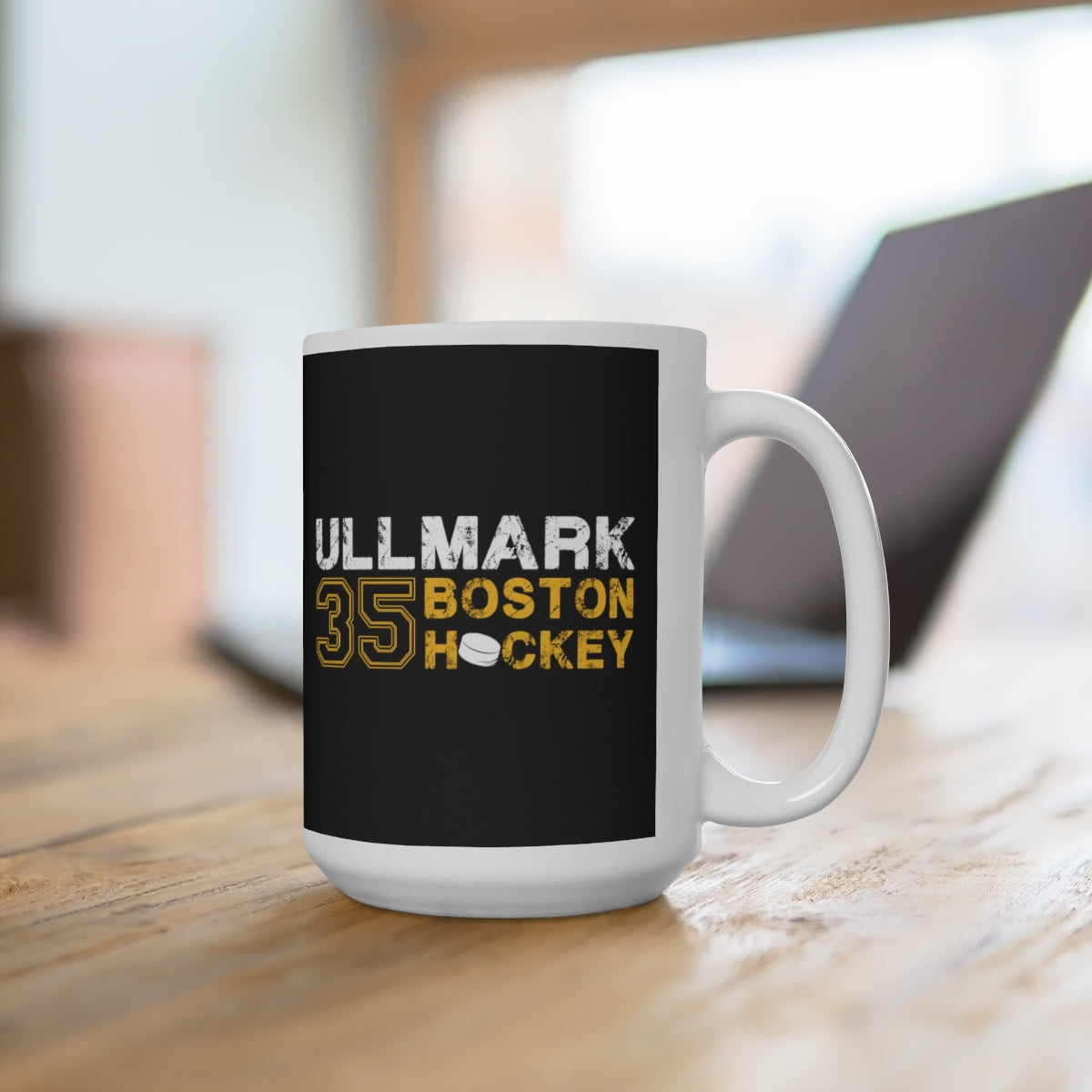 Ullmark 35 Boston Hockey Ceramic Coffee Mug In Black, 15oz