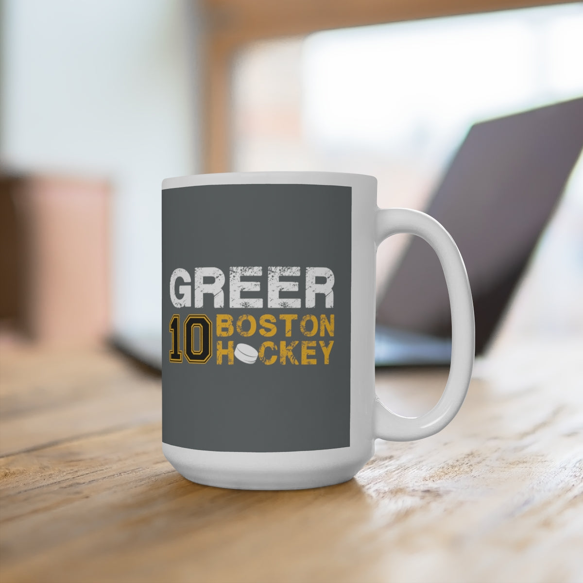 Greer 10 Boston Hockey Ceramic Coffee Mug In Gray, 15oz
